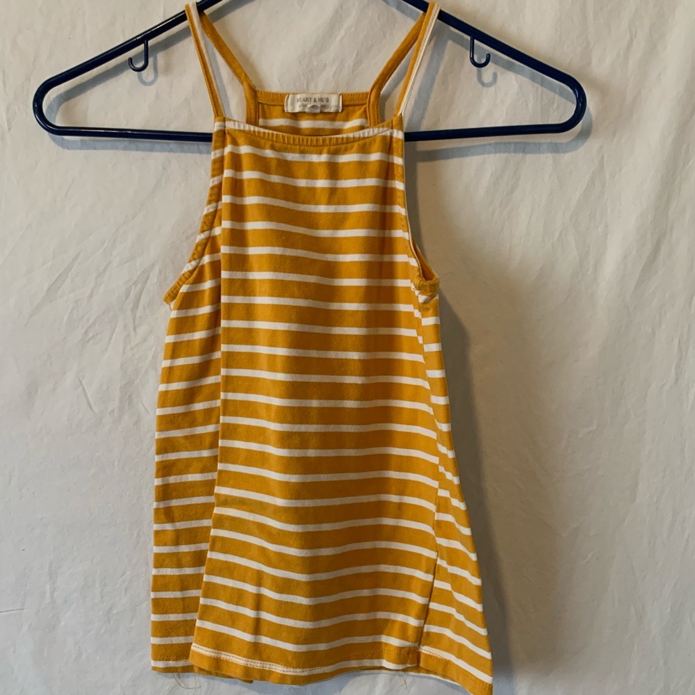 Heart & Hips Striped Mustard Yellow & White Top